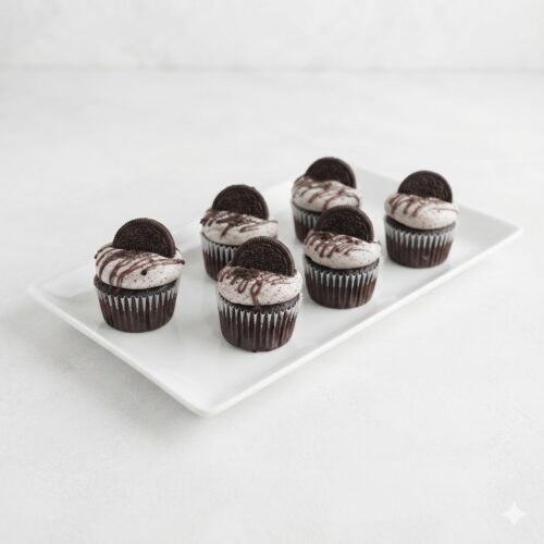 Cookies and cream cupcakes with chocolate cookie pieces by the dozen